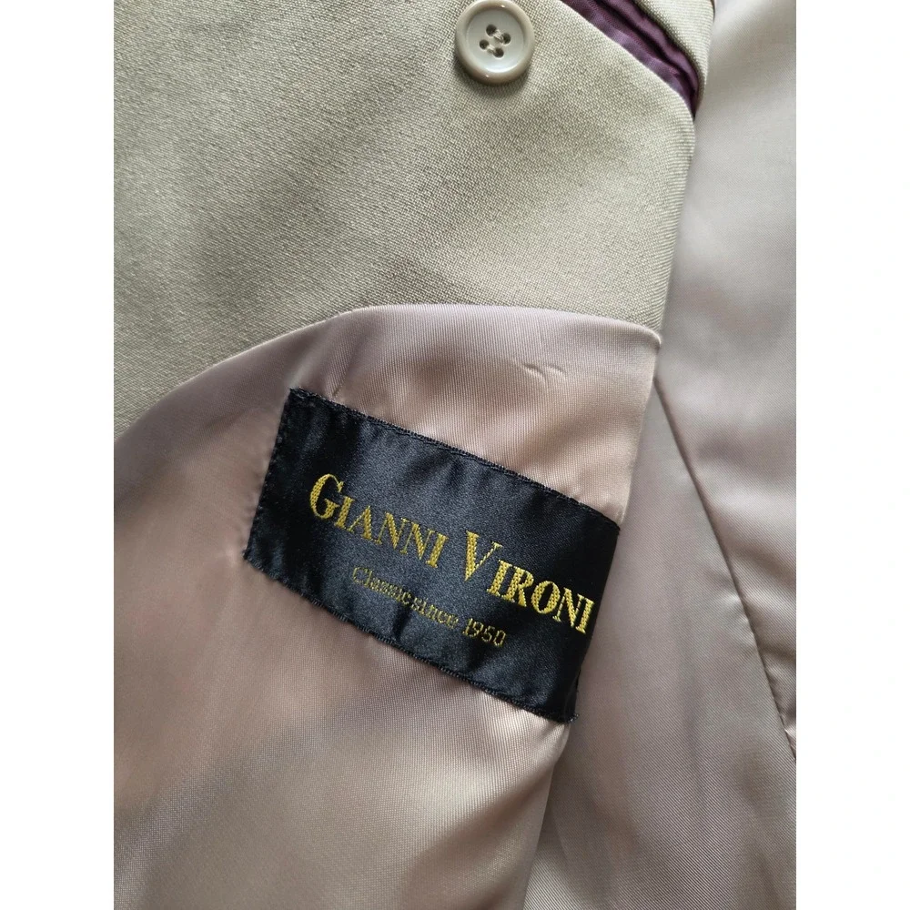 Gianni Vironi Mens Tan Beige 3 Button Blazer Sport Coat Jacket 42R Classic Fit